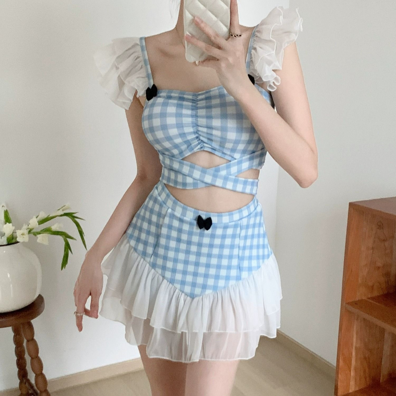 Bath - Damen-Badeanzug zum Abnehmen, Neckholder-Badeanzug, niedlicher Retro-Badeanzug