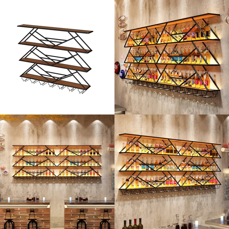 Storage & Organization - Wandmontiertes Weinregal aus Schmiedeeisen, kreatives Bar-Display-Regal