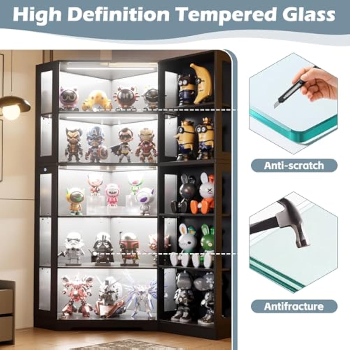 Vitrine mit Türen aus gehärtet – Lighting Bewertung und Preis